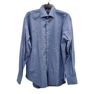 Neiman Marcus Men's Blue White Pinstripe Gingham Flip Cuff Button Up Shirt Sz M